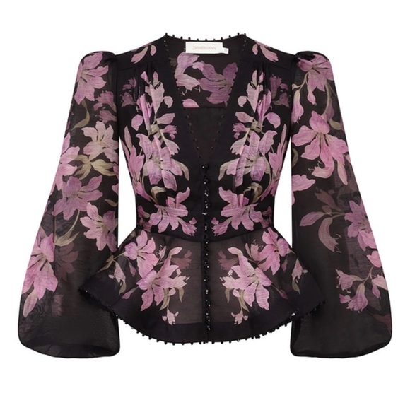 Zimmermann Tops - ‼️SOLD‼️✨Zimmermann✨Floral Sheer Black and Pink Women's Top